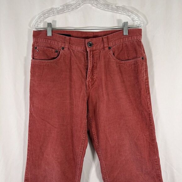 Tommy Hilfiger Corduroy Pants Men's 31x30 Red Coral Button Zip 100% Cotton - Picture 2 of 11